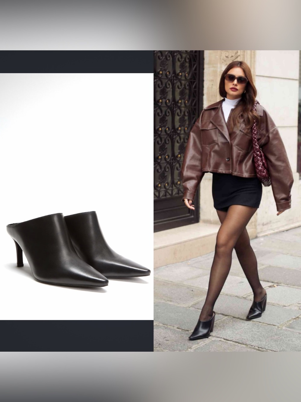Ralph Lauren ‘Kellie’ Black Pointed-Toe Leather Mule Heels